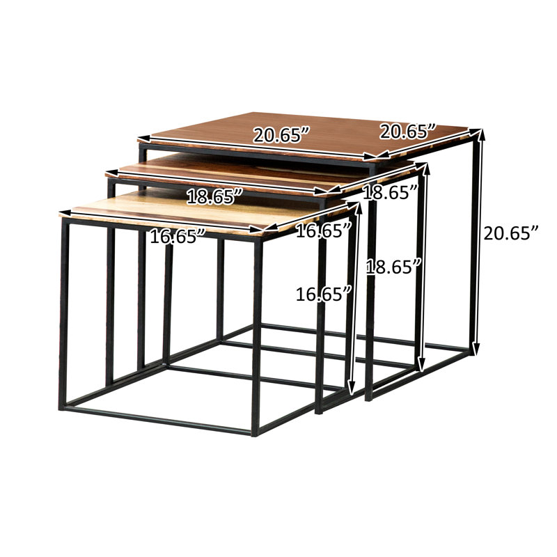 17 Stories Elkan 3piece Square Nesting Tables in Natural and Black